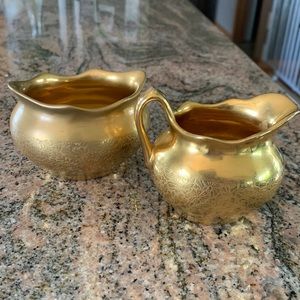 Wheeling Gold China vintage cream and sugar servers.